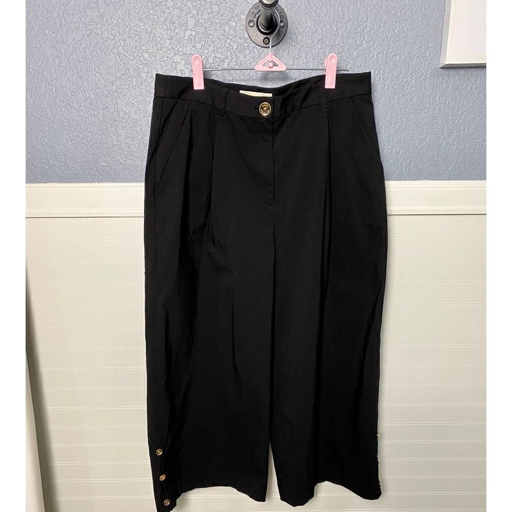 Michael Kors Black Button Detail Wide Leg Cropped Dress Pants Size 12 NWT